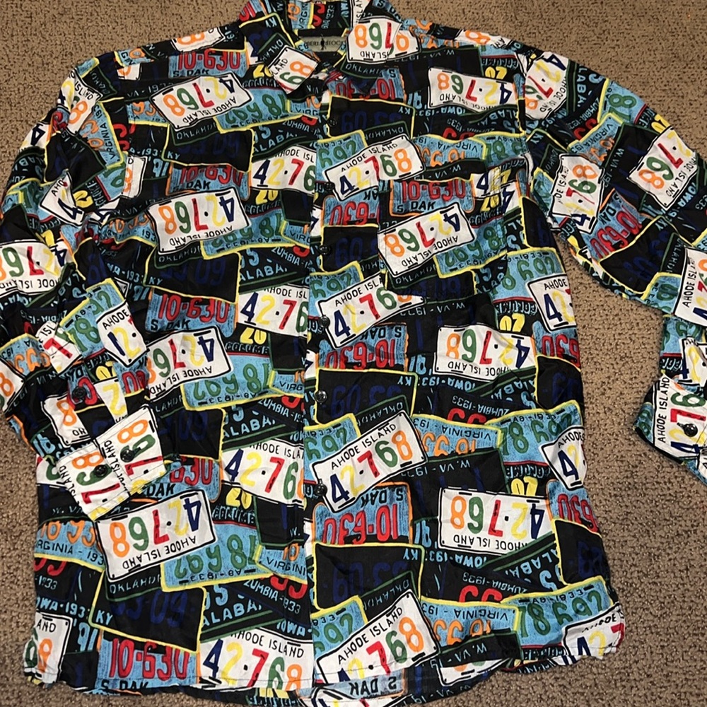 Vintage‎ 90s Robert Stock 100% Silk Printed Button Down Shirt